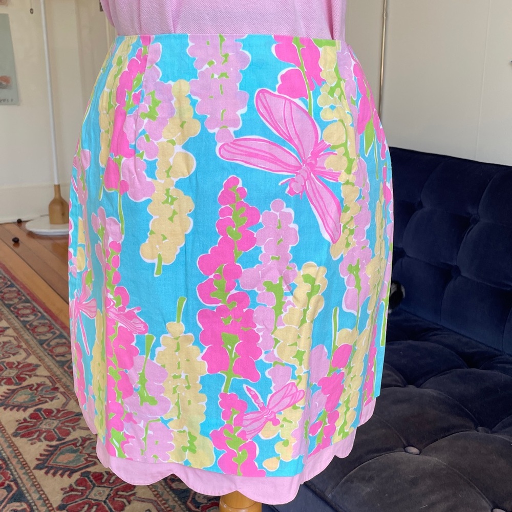 Lilly Pulitzer Dragonfly Pink Scalloped Hem Skirt, Sz 4